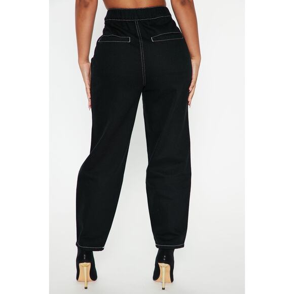 New 0 Fashion Nova Black Utility Cargo Pants Jeans High Rise Fitted Pockets - Picture 3 of 3